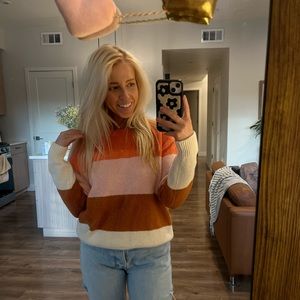 adorable pink and brown hues color block sweater